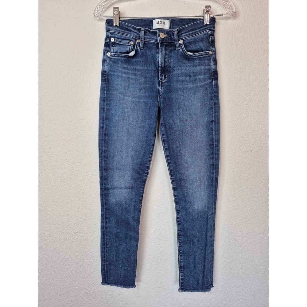 AGOLDE Sophie High Rise Skinny Jeans Medium Wash Raw Hem Size 25